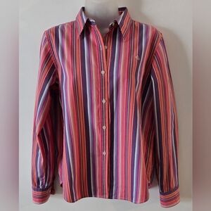 Lauren Ralph Lauren Petite Sz MP Button Down Shirt 100% Cotton Euc